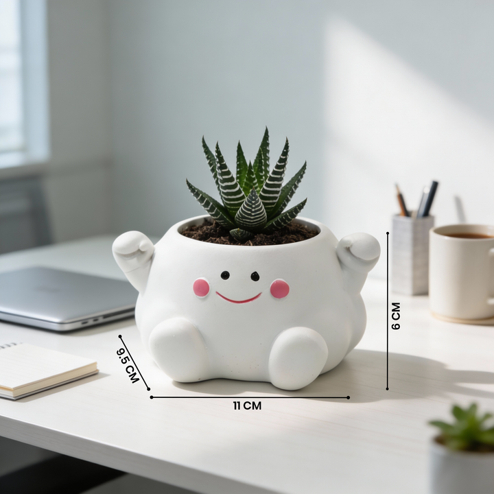 Clouds 4Pcs Set O Heart Sooper Victory Polyresin Cute Smiling Cloud Succulent Planter Decorative Mini Vase Indoor Outdoor Home Office Desk Decor Pen Pencil Holder Propagator Kit