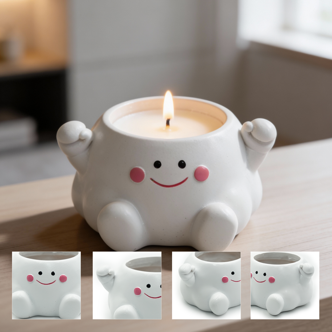 Clouds 4Pcs Set O Heart Sooper Victory Polyresin Cute Smiling Cloud Succulent Planter Decorative Mini Vase Indoor Outdoor Home Office Desk Decor Pen Pencil Holder Propagator Kit