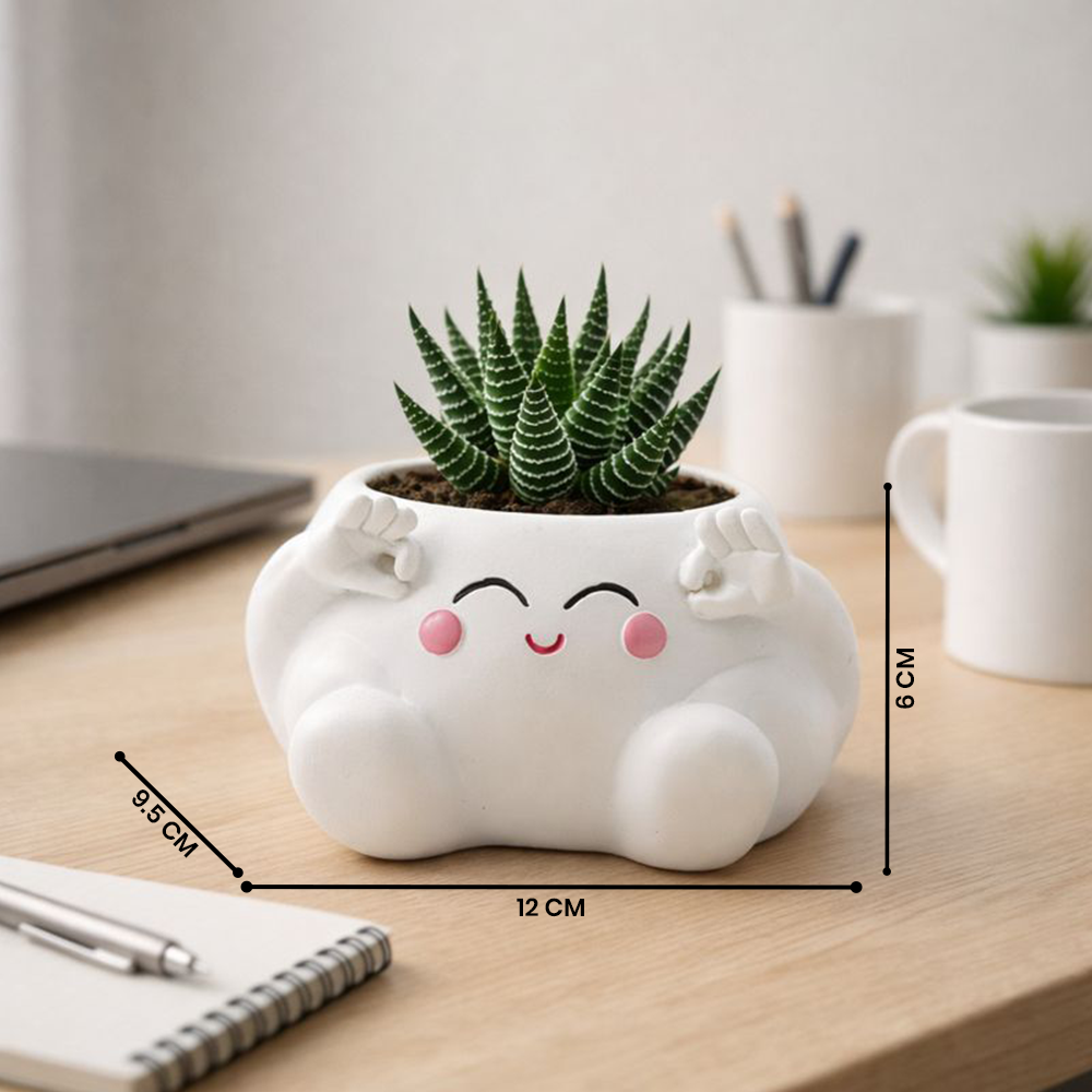 Clouds 4Pcs Set O Heart Sooper Victory Polyresin Cute Smiling Cloud Succulent Planter Decorative Mini Vase Indoor Outdoor Home Office Desk Decor Pen Pencil Holder Propagator Kit