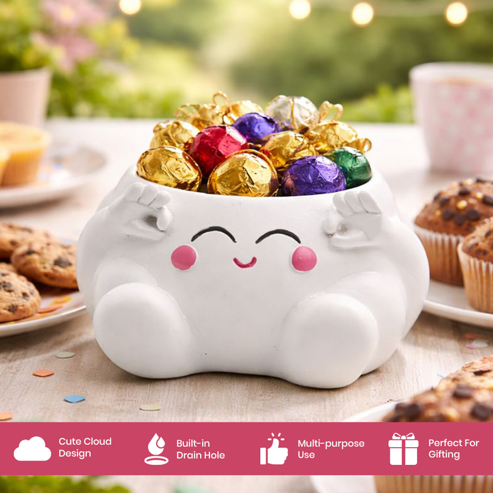 Clouds 4Pcs Set O Heart Sooper Victory Polyresin Cute Smiling Cloud Succulent Planter Decorative Mini Vase Indoor Outdoor Home Office Desk Decor Pen Pencil Holder Propagator Kit