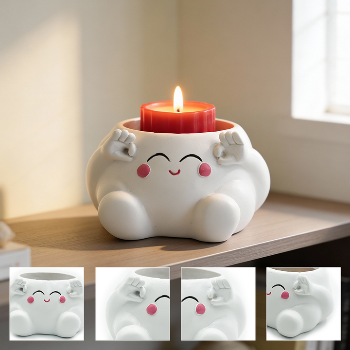 Clouds 4Pcs Set O Heart Sooper Victory Polyresin Cute Smiling Cloud Succulent Planter Decorative Mini Vase Indoor Outdoor Home Office Desk Decor Pen Pencil Holder Propagator Kit