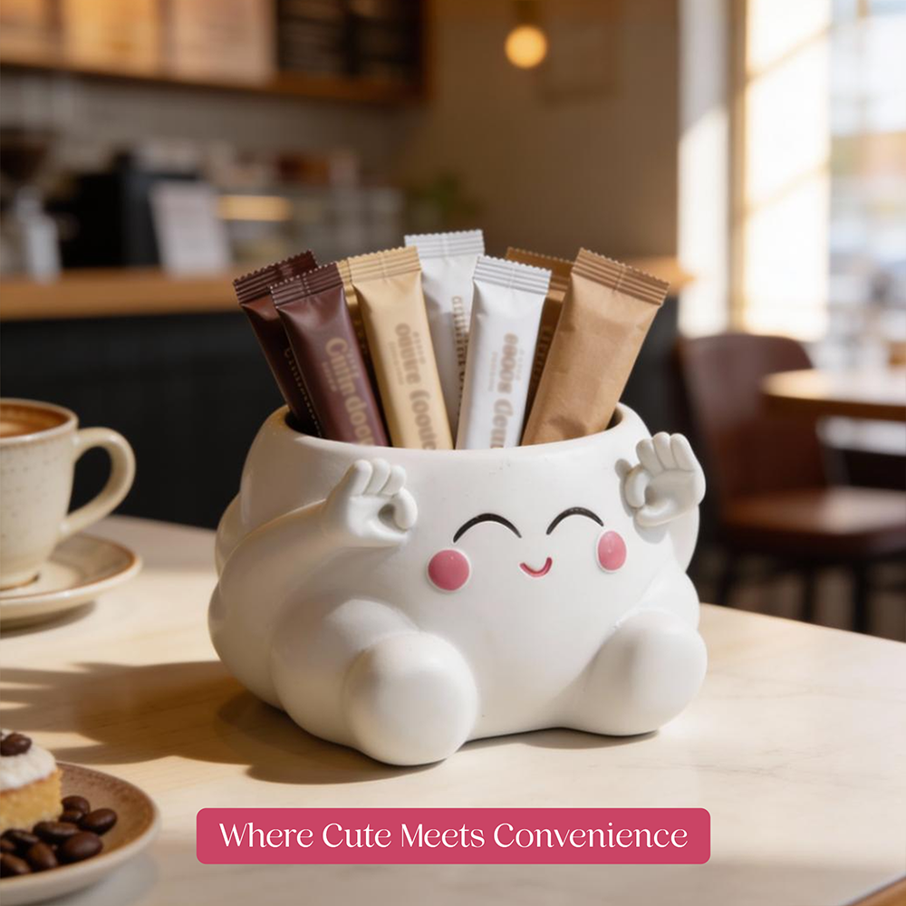 Clouds 4Pcs Set O Heart Sooper Victory Polyresin Cute Smiling Cloud Succulent Planter Decorative Mini Vase Indoor Outdoor Home Office Desk Decor Pen Pencil Holder Propagator Kit