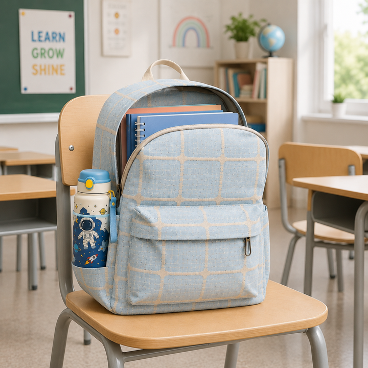 Cloud Check School Backpack, Blue Lightweight Water-Resistant Polyester Bookbag with Large Capacity, Multi-Pocket Backpack, Adjustable Padded Shoulder Straps, Everyday Backpack for School, Study, Travel, Office & Outdoor Activities