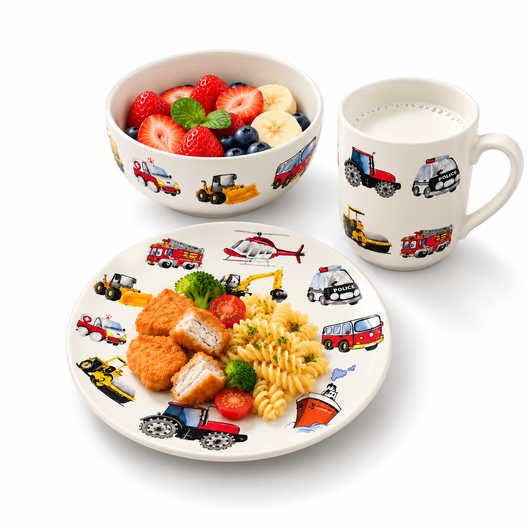 3 Piece Ceramic Dinnerware Set with Plate, Bowl & Mug, Colourful Ocean Sea Life Design, Fish, Turtle, Crab & Starfish Pattern, Breakfast Dining Set for Everyday Meals, Snacks, Cereal & Drinks