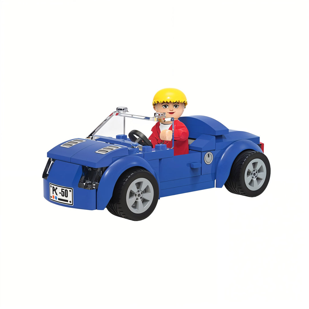 Playtive Convertible Car Building Set – 64 Piece Construction Toy for Kids Aged 5+ – Compatible with All Standard Building Bricks – Includes Mini Figurine – Encourages Creativity, Motor Skills & STEM Learning – Certified Safe TÜV & GS Approved