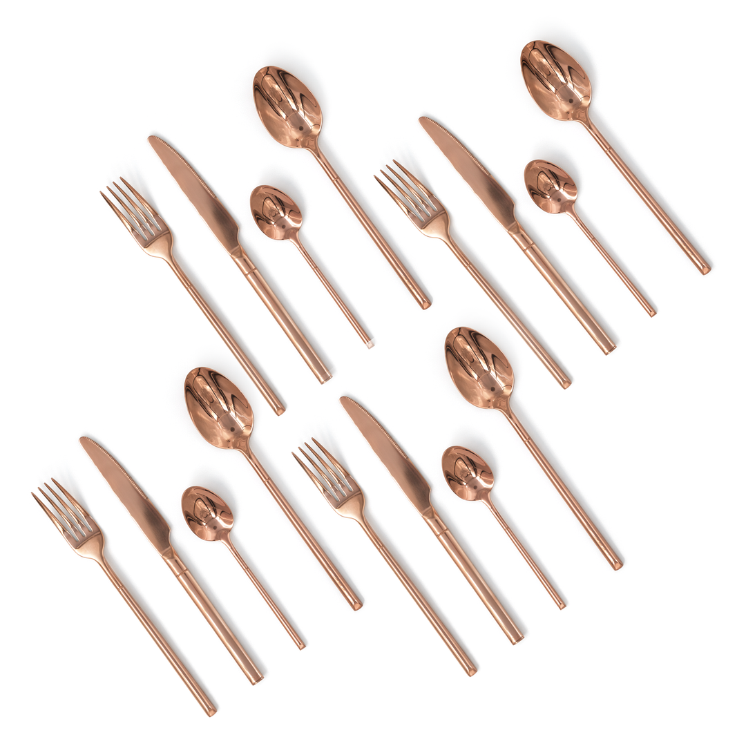 BERAM Copper Craft Cutlery Set 18/10 Stainless Steel Flatware Elegant Copper Finish Tableware for Home, Restaurants & Hotels Premium Dining Utensils for One Setting