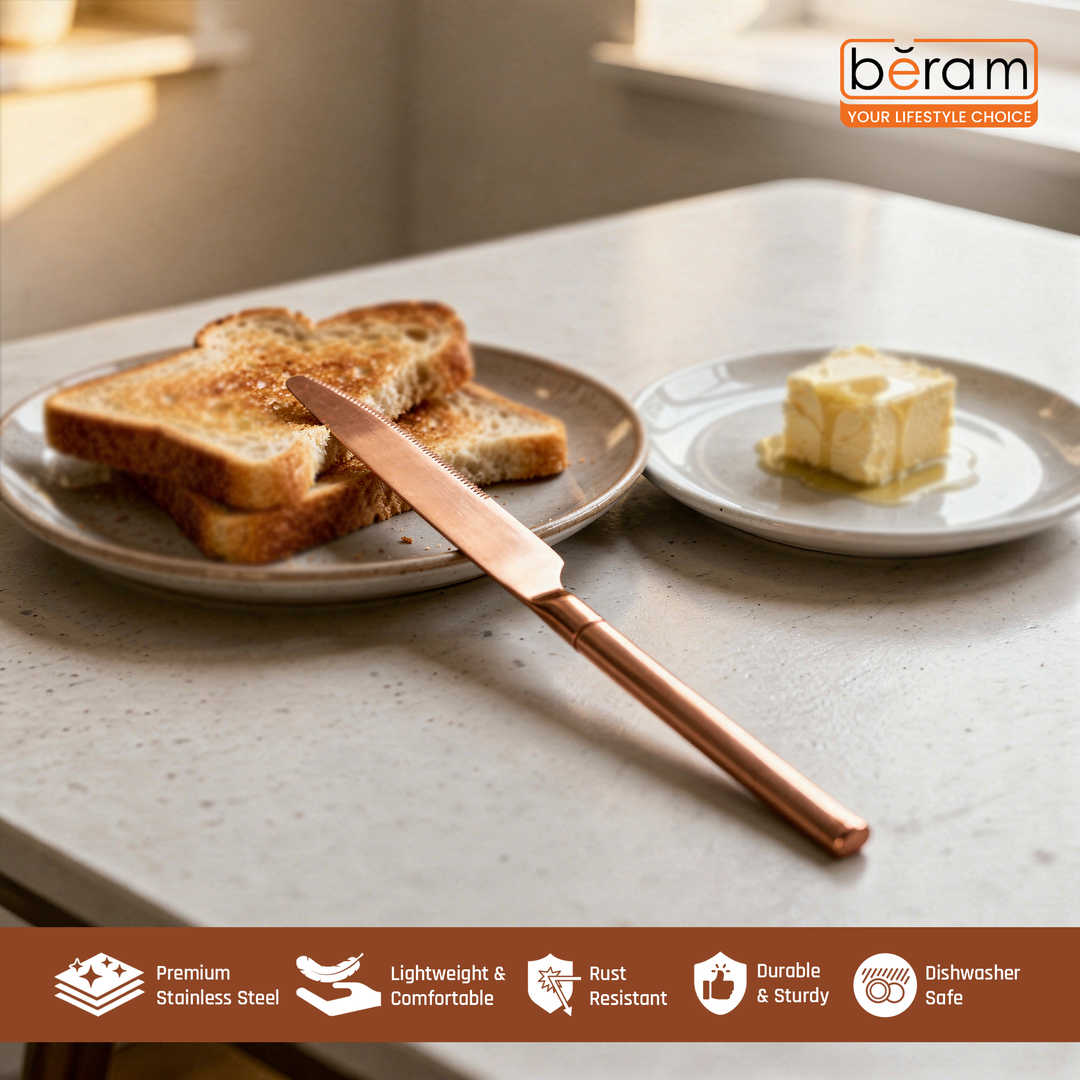 BERAM Copper Craft Cutlery, Elegant Stainless Steel Flatware 18/10 Grade, Kitchen Utensils, Tableware Set For Home, Restaurants, Hotels and More
