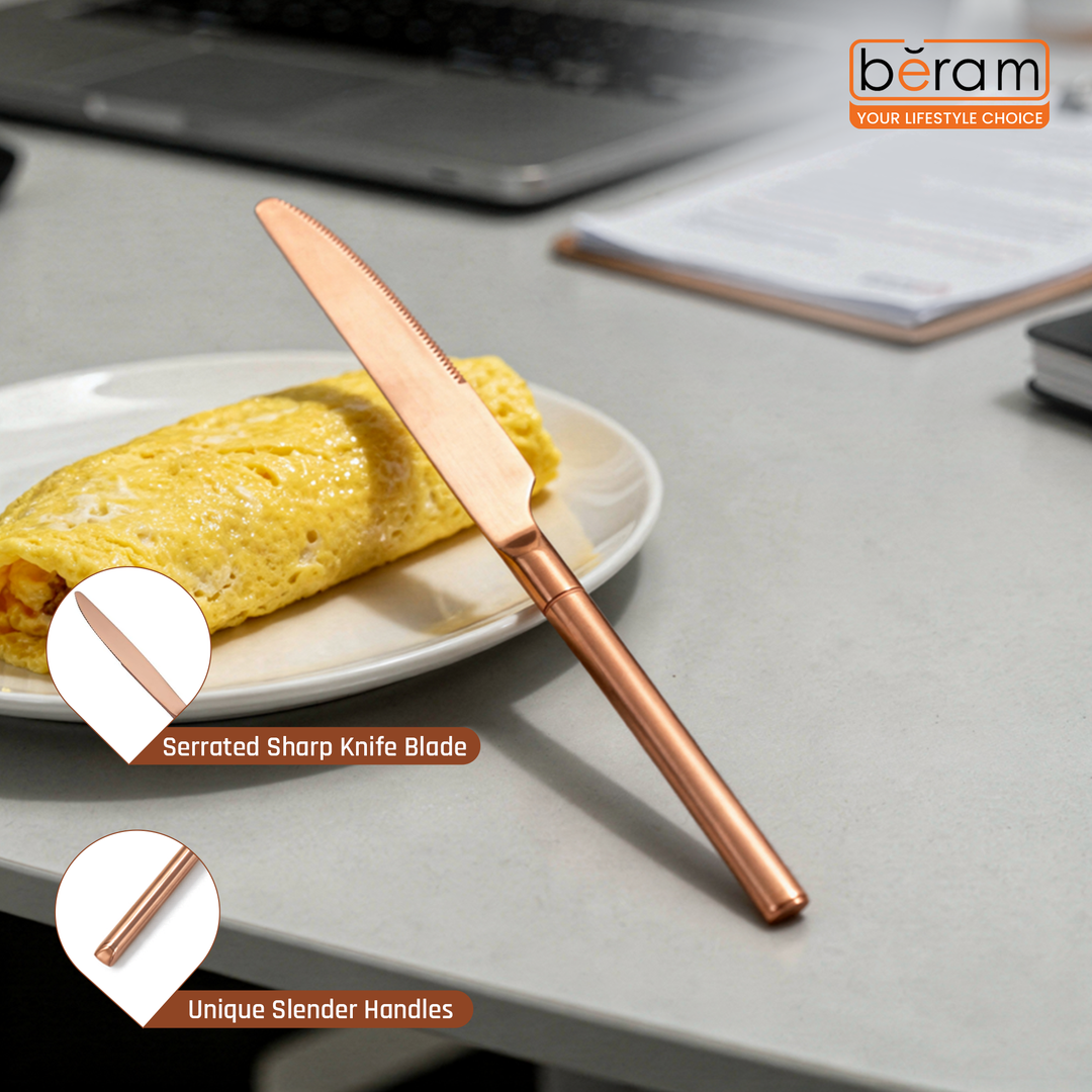BERAM Copper Craft Cutlery, Elegant Stainless Steel Flatware 18/10 Grade, Kitchen Utensils, Tableware Set For Home, Restaurants, Hotels and More