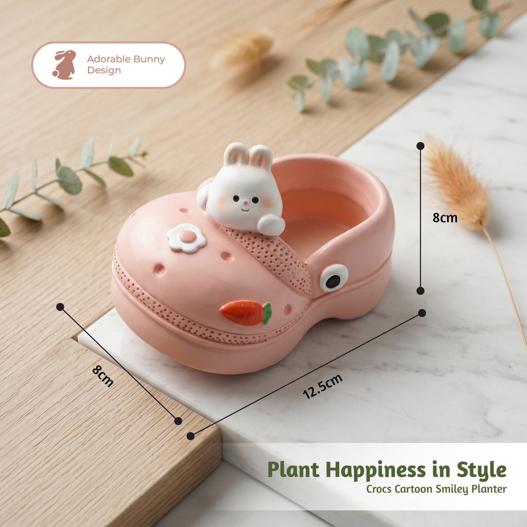 Crocs Shape Animal Flower Pot Set Pink Bunny and Green Panda Polyresin Cute Succulent Planters with Drainage Hole Indoor Outdoor Decorative Flower Pots Home Office Desk Decor Pen Pencil Holder Gift