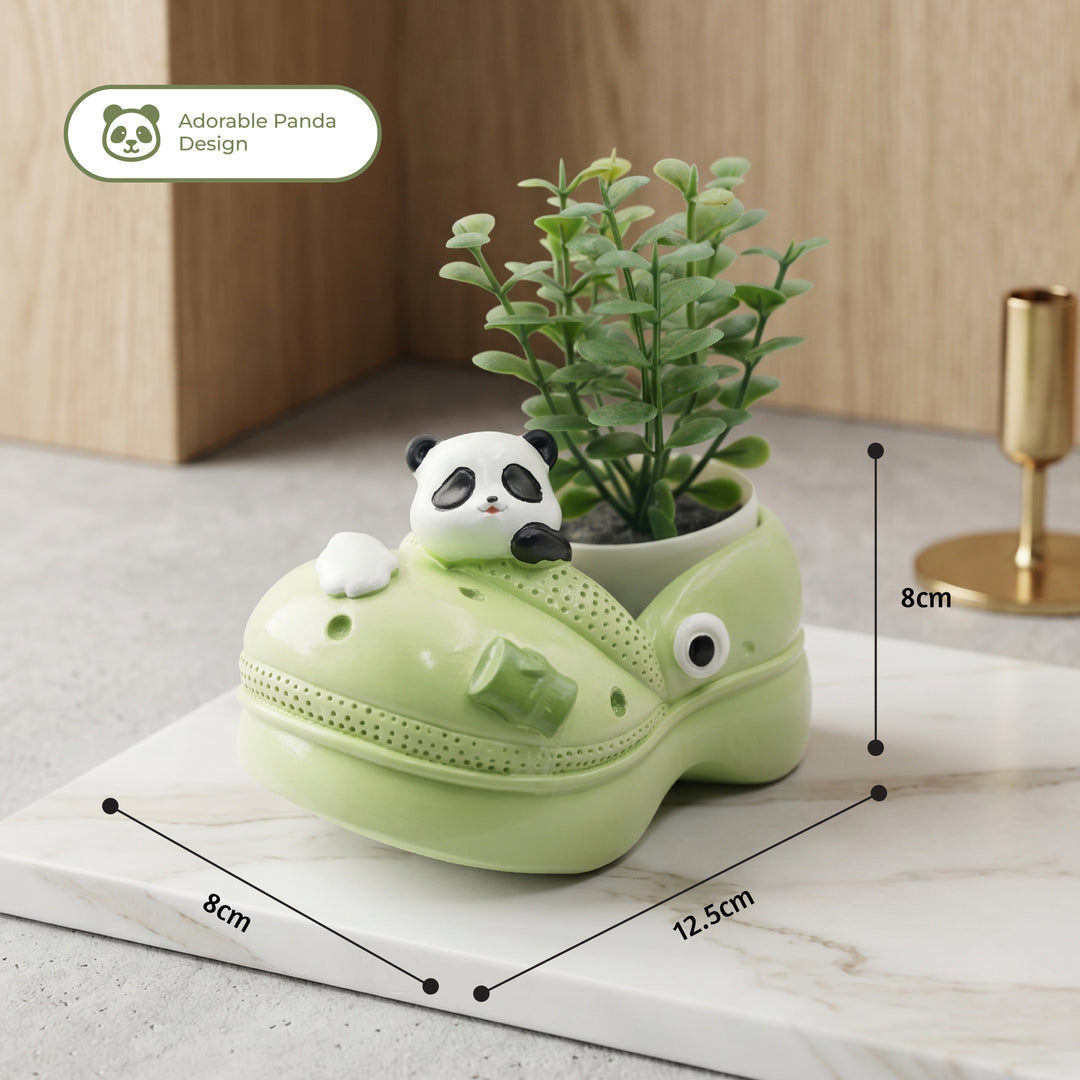 Crocs Shape Animal Flower Pot Set Pink Bunny and Green Panda Polyresin Cute Succulent Planters with Drainage Hole Indoor Outdoor Decorative Flower Pots Home Office Desk Decor Pen Pencil Holder Gift