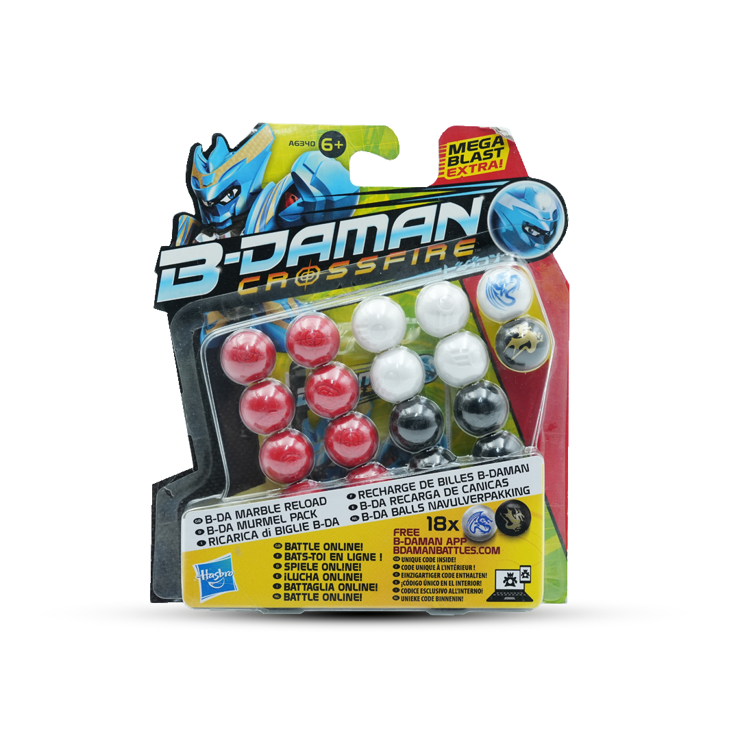 Hasbro B-Daman Crossfire B-DA Marble Reload Pack – 18 Precision Battle Marbles for Kids 6+ | Compatible with B-Daman Blasters | Includes Exclusive Emblem Marbles | Boost Your Ammo for High-Speed Arena Battles | Online Play Code & B-Daman App Access