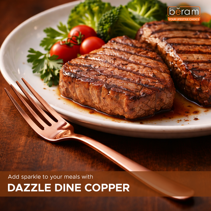BERAM Dazzle Dine Cutlery Elegant 18/10 Stainless Steel Flatware with PVD Copper Finish, Premium Tableware for Home, Restaurants