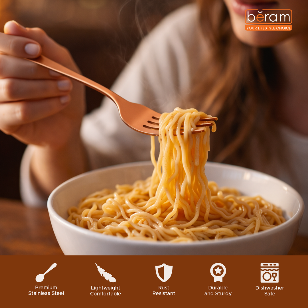 BERAM Dazzle Dine Cutlery Elegant 18/10 Stainless Steel Flatware with PVD Copper Finish, Premium Tableware for Home, Restaurants