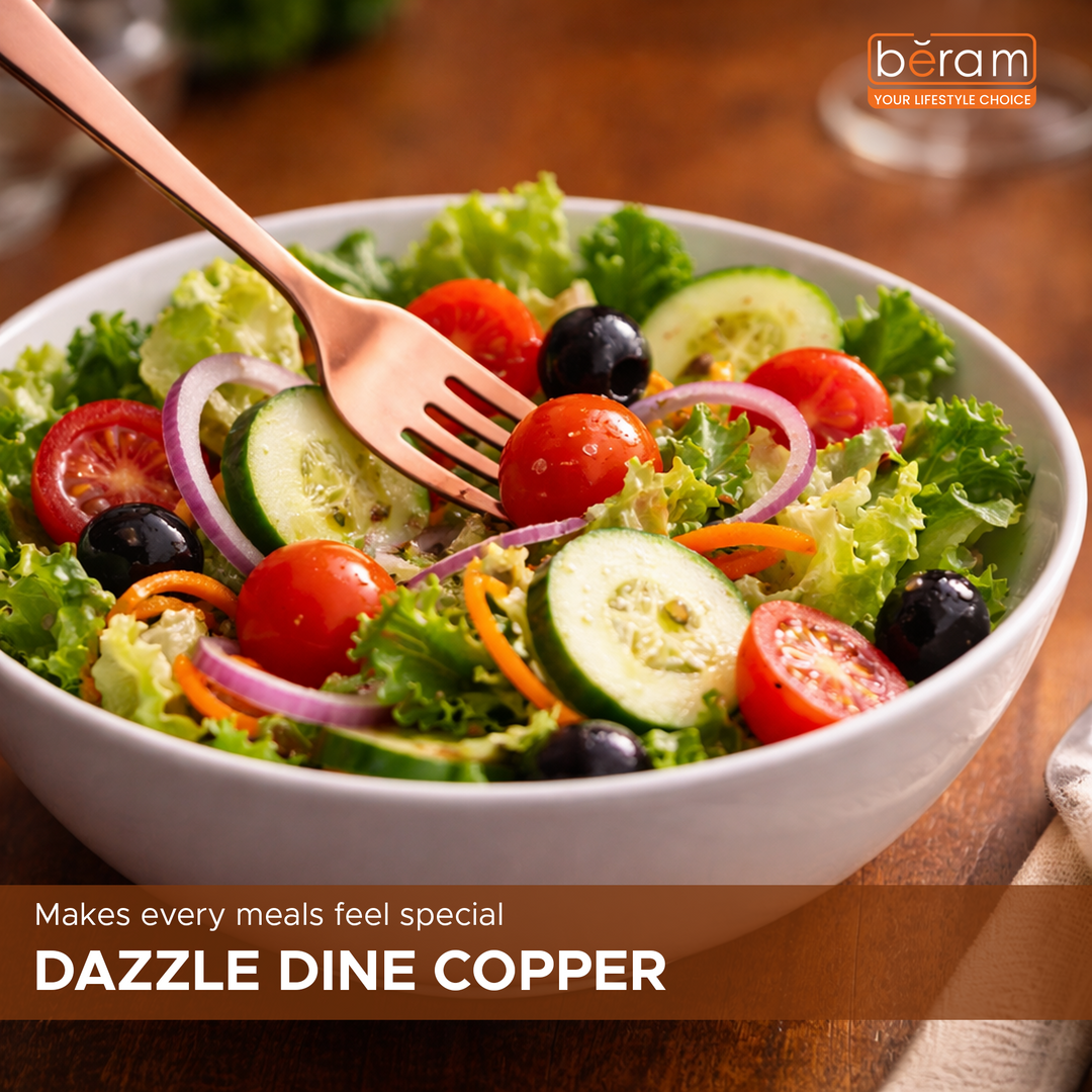 BERAM Dazzle Dine Cutlery Elegant 18/10 Stainless Steel Flatware with PVD Copper Finish, Premium Tableware for Home, Restaurants