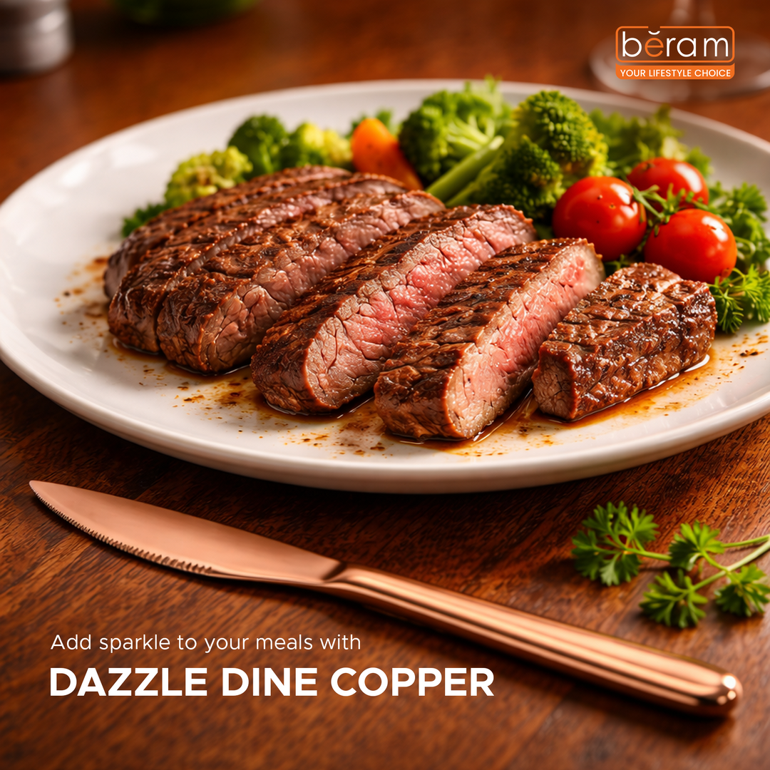 BERAM Dazzle Dine Cutlery Elegant 18/10 Stainless Steel Flatware with PVD Copper Finish, Premium Tableware for Home, Restaurants