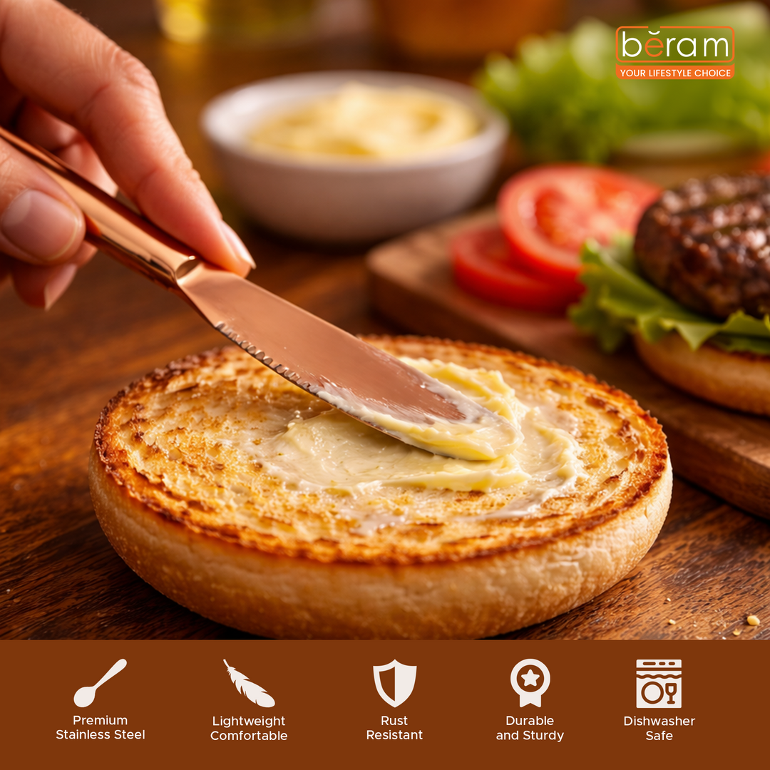 BERAM Dazzle Dine Cutlery Elegant 18/10 Stainless Steel Flatware with PVD Copper Finish, Premium Tableware for Home, Restaurants