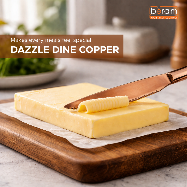BERAM Dazzle Dine Cutlery Elegant 18/10 Stainless Steel Flatware with PVD Copper Finish, Premium Tableware for Home, Restaurants