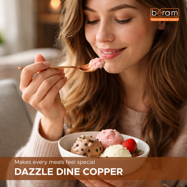 BERAM Dazzle Dine Cutlery Elegant 18/10 Stainless Steel Flatware with PVD Copper Finish, Premium Tableware for Home, Restaurants