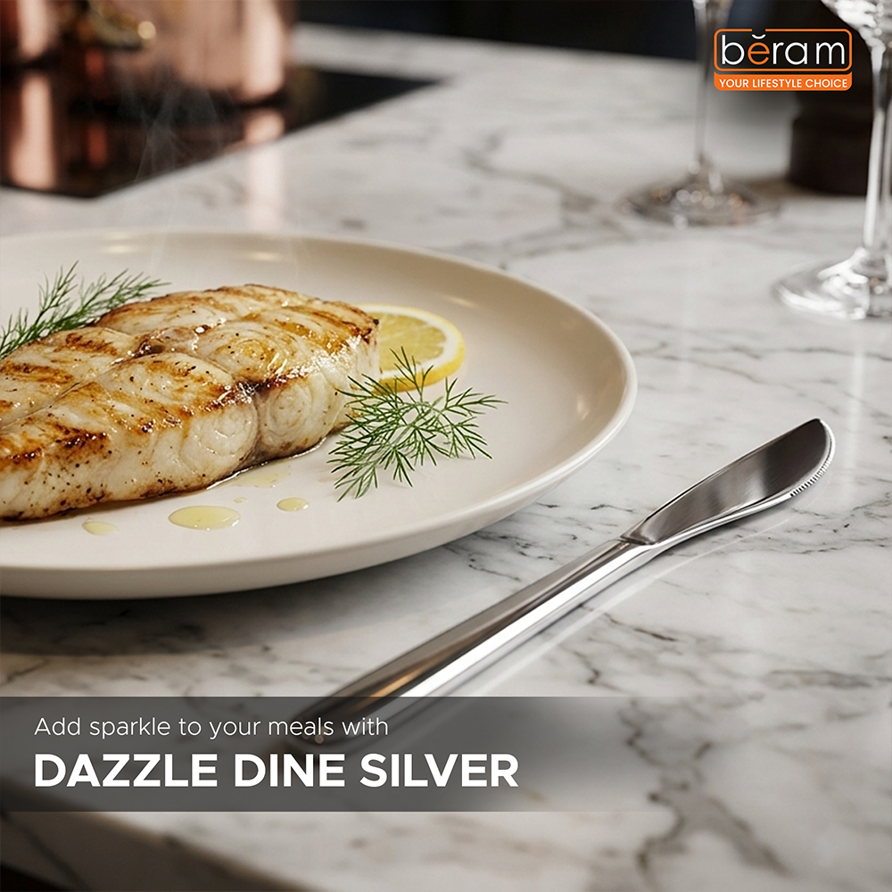 BERAM Dazzle Dine in Silver Cutlery Elegant Stainless Steel, 18/10 Grade Kitchen Utensils Set Tableware Set for Home, Restaurants and More