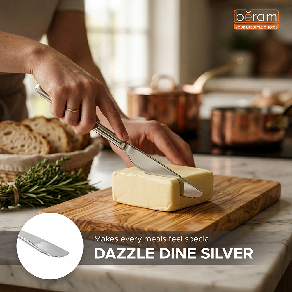 BERAM Dazzle Dine in Silver Cutlery Elegant Stainless Steel, 18/10 Grade Kitchen Utensils Set Tableware Set for Home, Restaurants and More