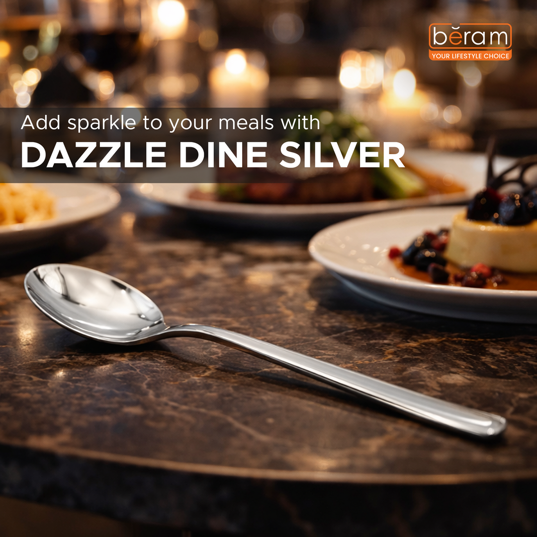BERAM Dazzle Dine in Silver Cutlery Elegant Stainless Steel, 18/10 Grade Kitchen Utensils Set Tableware Set for Home, Restaurants and More