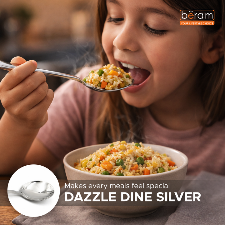 BERAM Dazzle Dine in Silver Cutlery Elegant Stainless Steel, 18/10 Grade Kitchen Utensils Set Tableware Set for Home, Restaurants and More