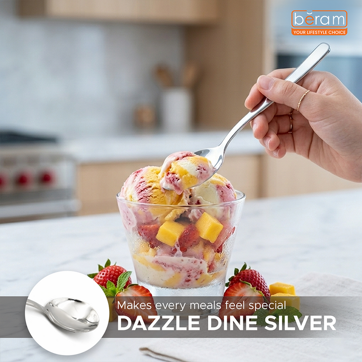 BERAM Dazzle Dine in Silver Cutlery Elegant Stainless Steel, 18/10 Grade Kitchen Utensils Set Tableware Set for Home, Restaurants and More