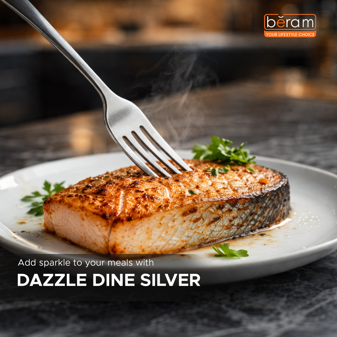 BERAM Dazzle Dine in Silver Cutlery Elegant Stainless Steel, 18/10 Grade Kitchen Utensils Set Tableware Set for Home, Restaurants and More