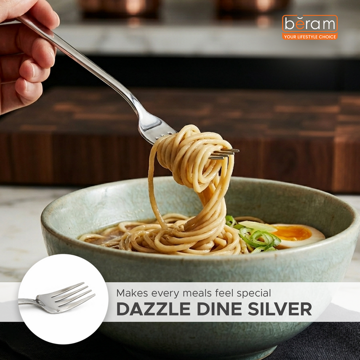 BERAM Dazzle Dine in Silver Cutlery Elegant Stainless Steel, 18/10 Grade Kitchen Utensils Set Tableware Set for Home, Restaurants and More
