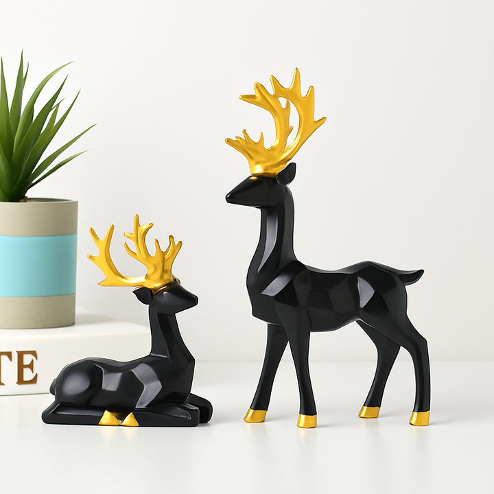 BERAM Majesty Reindeer Large and Small Size Set Luxury Reindeer Figurines with Crystal Accents Premium Christmas Deer Statues for Home Décor Tabletop Centerpiece Holiday Display