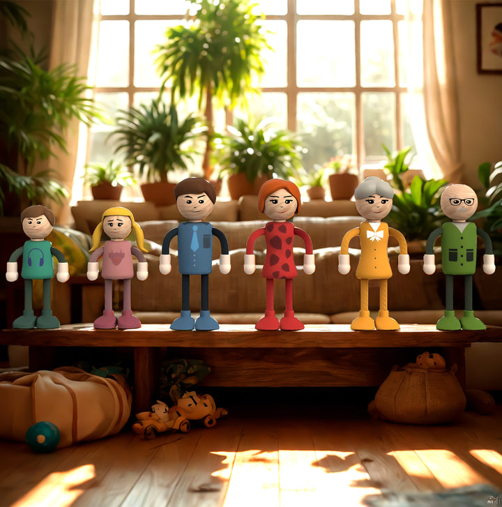 Playtive Doll’s House Furniture Bendable Doll Family – 6 Piece real Wood & tough Plastic Doll Set for Kids Aged 3+, Flexible Poseable Figures in Cute Outfits – Ideal for Imaginative Play, Educational Toy with 3-Year Warranty – TÜV Rheinland Certified