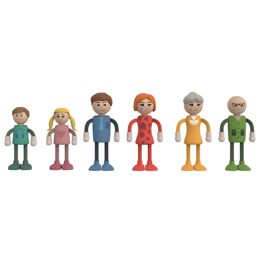 Playtive Doll’s House Furniture Bendable Doll Family – 6 Piece real Wood & tough Plastic Doll Set for Kids Aged 3+, Flexible Poseable Figures in Cute Outfits – Ideal for Imaginative Play, Educational Toy with 3-Year Warranty – TÜV Rheinland Certified