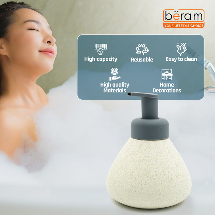Beram Pear-Shaped Soap Dispenser 380ml Matte Ceramic Lotion Pump Bottle Elegant Countertop Bathroom Accessory for Hand Soap Sanitizer or Shampoo(Dotted Pear Black and White)