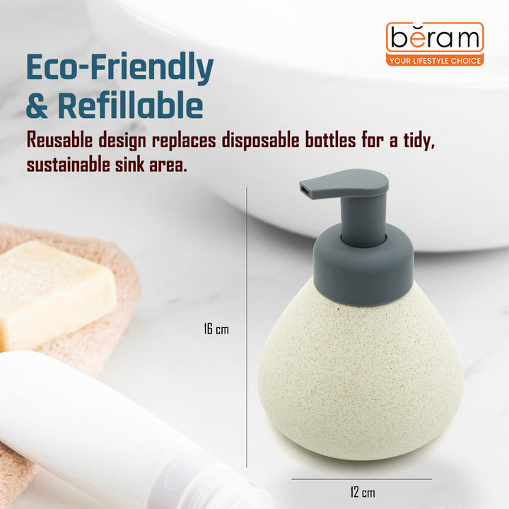 Beram Pear-Shaped Soap Dispenser 380ml Matte Ceramic Lotion Pump Bottle Elegant Countertop Bathroom Accessory for Hand Soap Sanitizer or Shampoo(Dotted Pear Black and White)