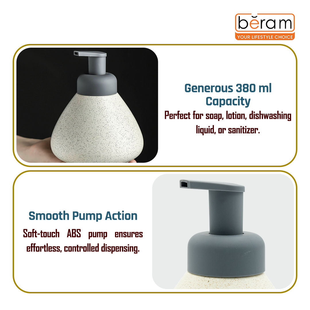 Beram Pear-Shaped Soap Dispenser 380ml Matte Ceramic Lotion Pump Bottle Elegant Countertop Bathroom Accessory for Hand Soap Sanitizer or Shampoo(Dotted Pear Black and White)