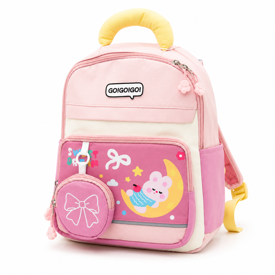 Cute Cartoon School Backpack with Mini Zip Pouch, Lightweight Student Book Bag, Multi Pocket School Backpack with Adjustable Shoulder Straps, Large Capacity Backpack for School & Daily Use