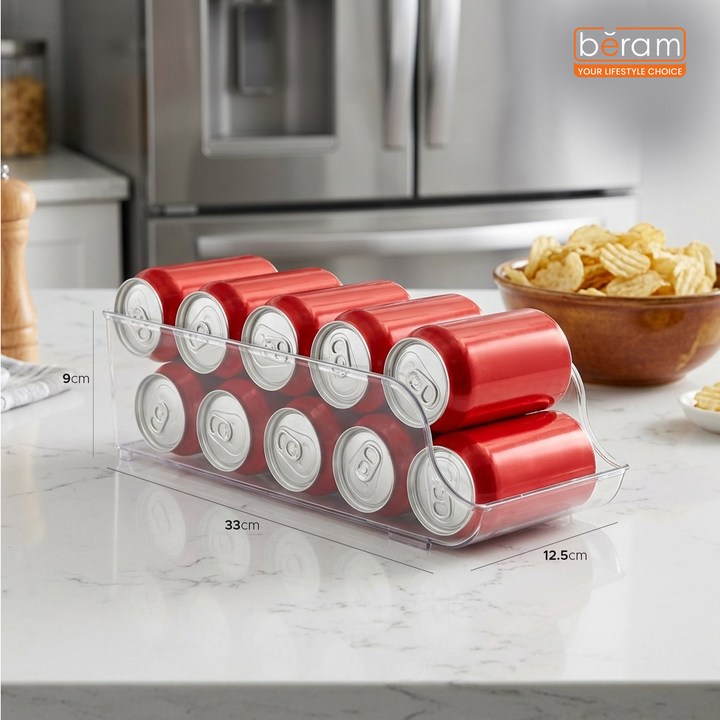 Beram Refrigerator Beverage & Can Holder Transparent Storage Box Drink Holder Clear PET Fridge Organizer Rack for Bottles Rectangular Kitchen Pantry Bin Freezer Container BPA-Free Multipurpose Box