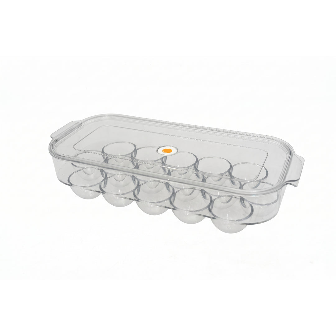 Beram Clear Seal Egg Storage Box Transparent Holder with Lid Clear PET Refrigerator Organizer with Grooved Design for Secure Egg Placement Stackable Fridge Storage Container