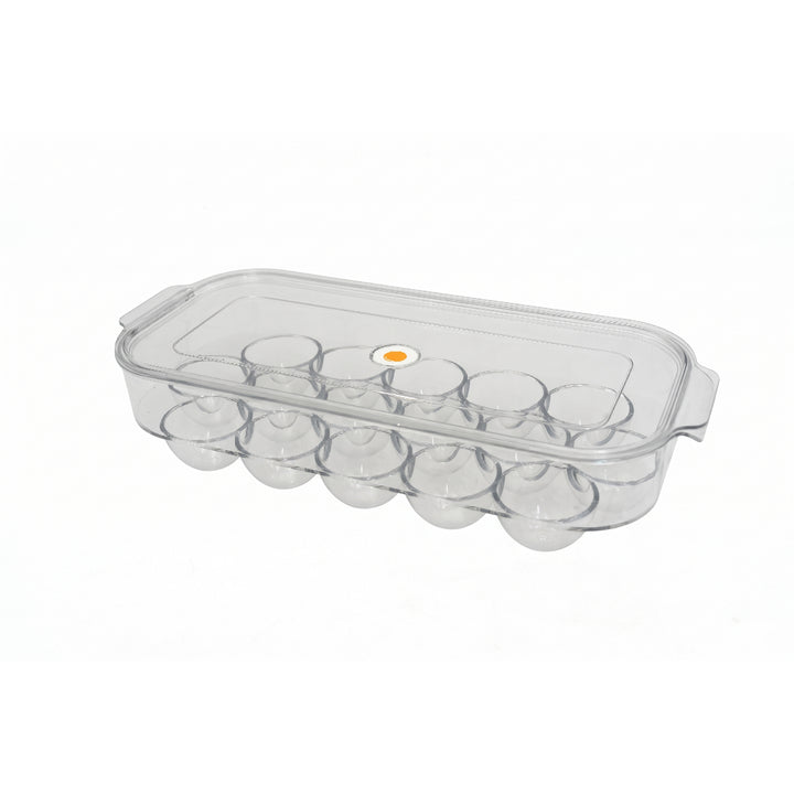Beram Clear Seal Egg Storage Box Transparent Holder with Lid Clear PET Refrigerator Organizer with Grooved Design for Secure Egg Placement Stackable Fridge Storage Container
