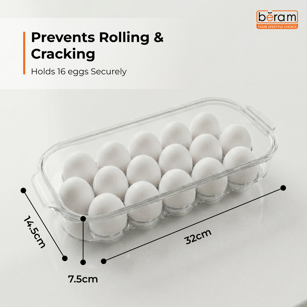 Beram Clear Seal Egg Storage Box Transparent Holder with Lid Clear PET Refrigerator Organizer with Grooved Design for Secure Egg Placement Stackable Fridge Storage Container