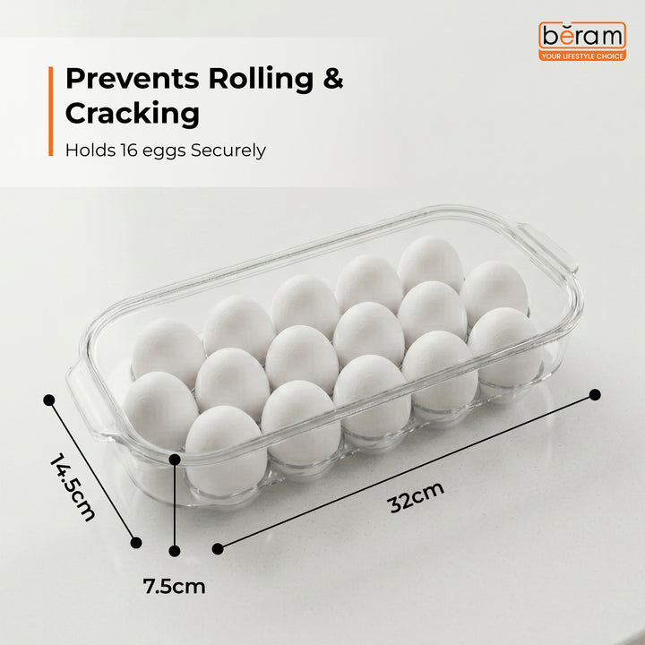 Beram Clear Seal Egg Storage Box Transparent Holder with Lid Clear PET Refrigerator Organizer with Grooved Design for Secure Egg Placement Stackable Fridge Storage Container