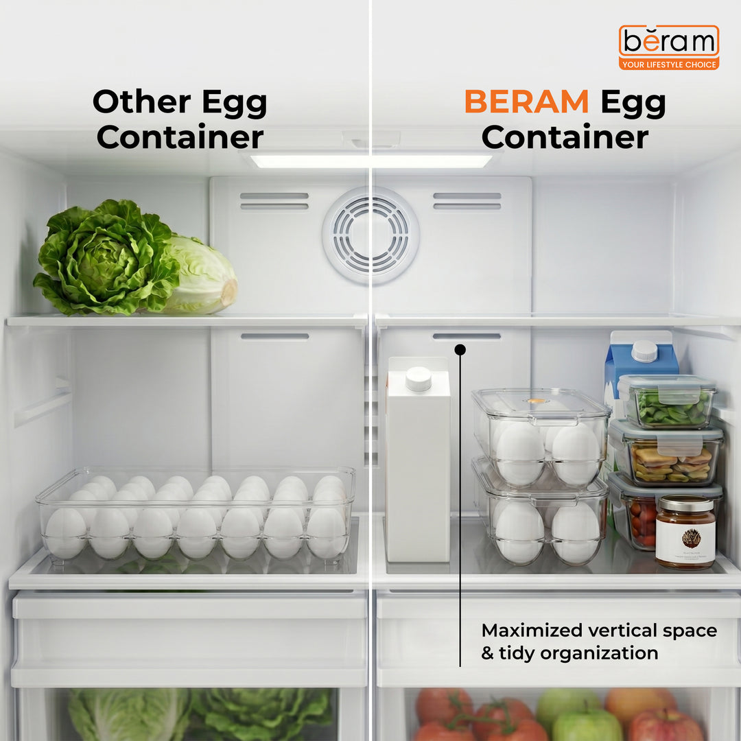 Beram Clear Seal Egg Storage Box Transparent Holder with Lid Clear PET Refrigerator Organizer with Grooved Design for Secure Egg Placement Stackable Fridge Storage Container