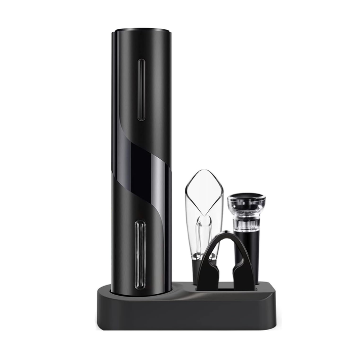 BERAM Electric Wine Opener Set – 5-in-1 Rechargeable Wine Bottle Opener Kit with Automatic Corkscrew, Foil Cutter, Wine Pourer, Stopper & Charging Base