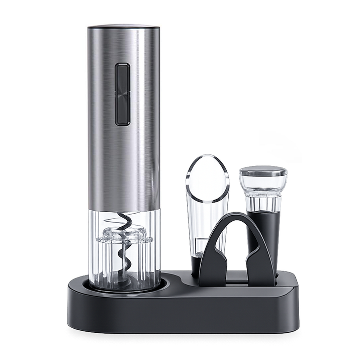 BERAM Electric Wine Opener Set – 5-in-1 Rechargeable Wine Bottle Opener Kit with Automatic Corkscrew, Foil Cutter, Wine Pourer, Stopper & Charging Base