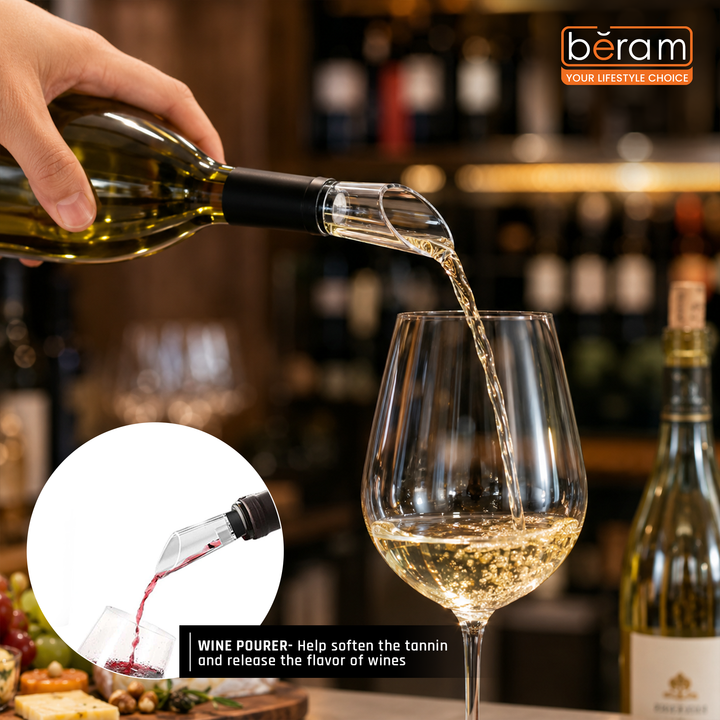 BERAM Electric Wine Opener Set – 5-in-1 Rechargeable Wine Bottle Opener Kit with Automatic Corkscrew, Foil Cutter, Wine Pourer, Stopper & Charging Base