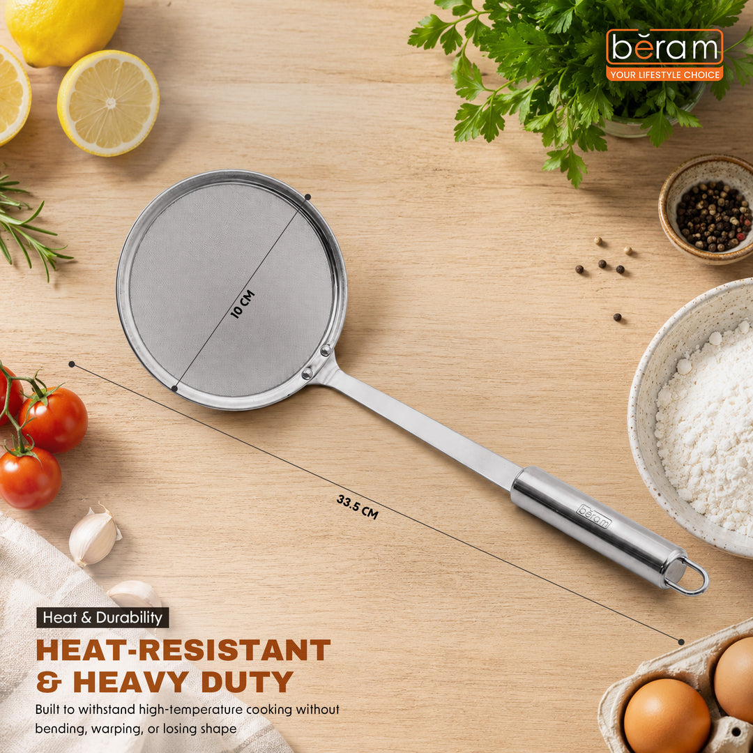 BERAM Fine Mesh Food Strainer Skimmer Stainless Steel Skimmer Ladle Elegant Design Cooking Utensils Kitchen Tool for Frying Straining and Draining