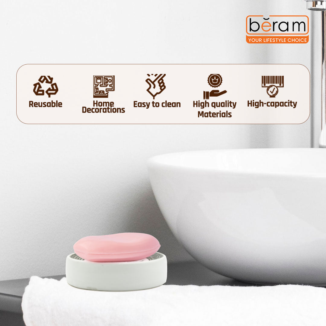 Beram 4Pcs Ceramic Bathroom and Kitchen Accessory Set Elegant Floral Embossed Design Toileteries with Soap Dispenser Tumbler/Toothbrush holder & Soap Dish White & Black Flower design (4 Pieces Set)