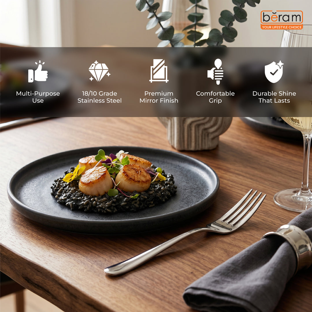 BERAM Stainless Edge Cutlery – Premium 18/10 Stainless Steel Flatware with Elegant Silver Non-Slip Handles – Durable Kitchen Utensils for Home & Restaurants