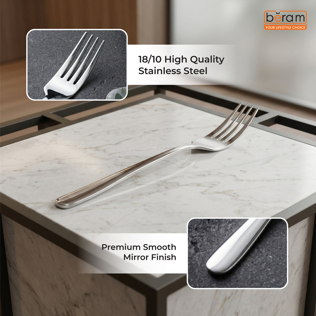 BERAM Stainless Edge Cutlery – Premium 18/10 Stainless Steel Flatware with Elegant Silver Non-Slip Handles – Durable Kitchen Utensils for Home & Restaurants