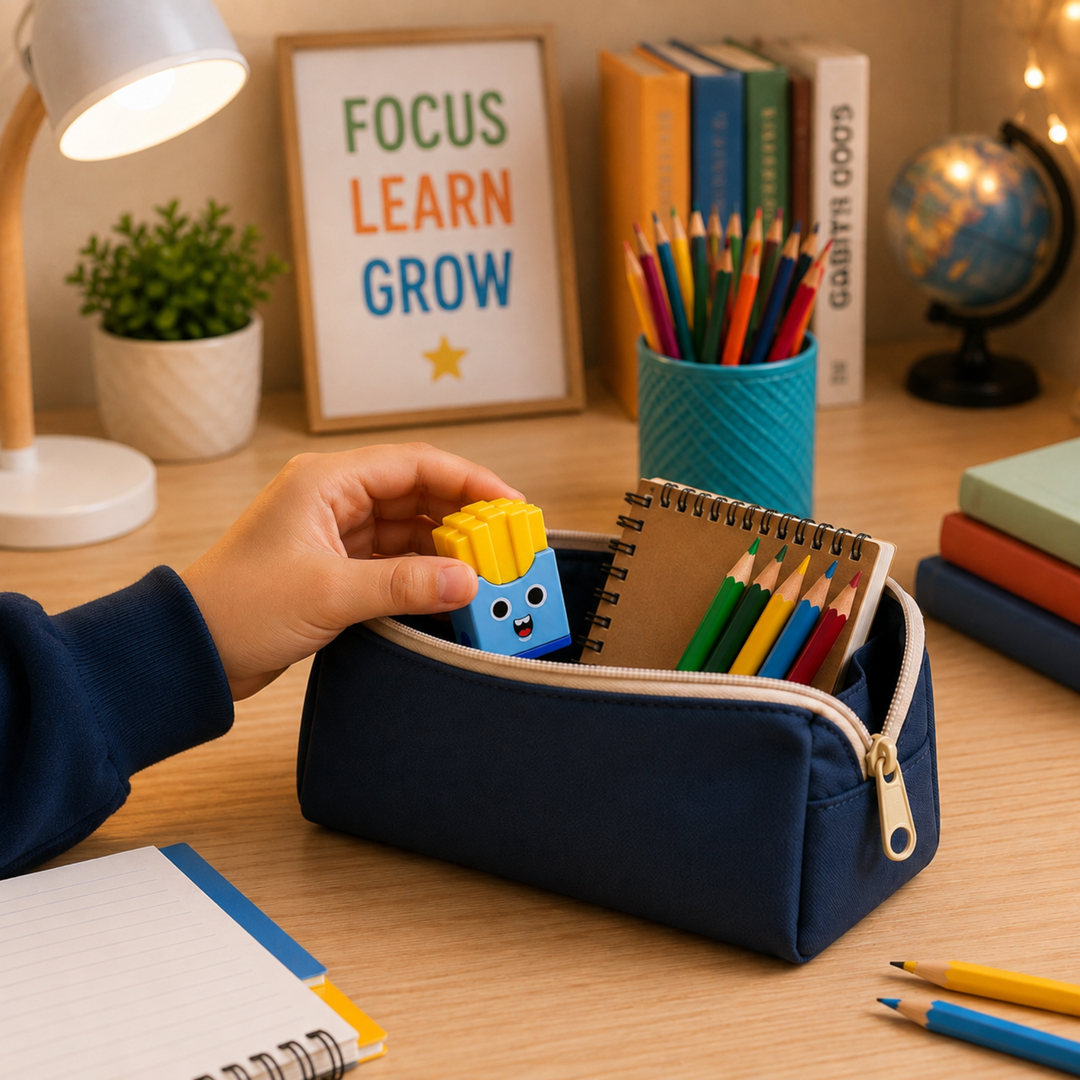 French Fries Pencil Sharpener with Eraser, Cute Cartoon Manual Pencil Sharpener with Attractive Design, Novelty Desk Sharpener for School, Office, Home, Study and Everyday Use